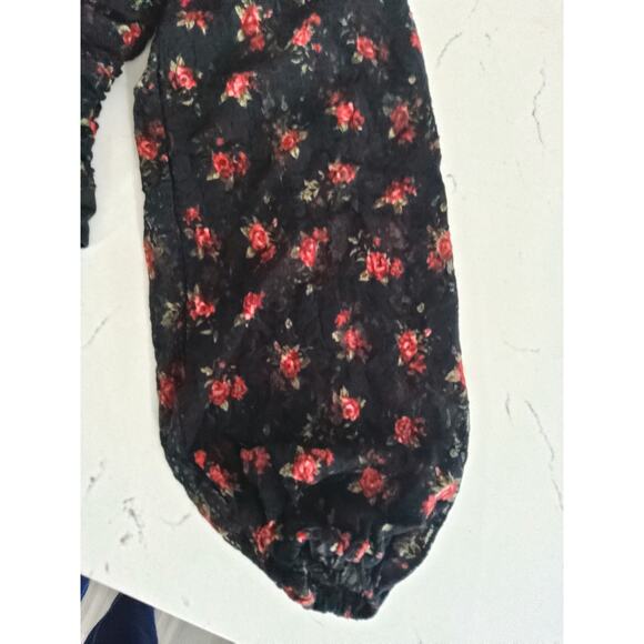 Y2K Whimsigoth XS body top lace Floral Officesiren Red/Blk Sheer Vamp/Goth - Picture 8 of 9